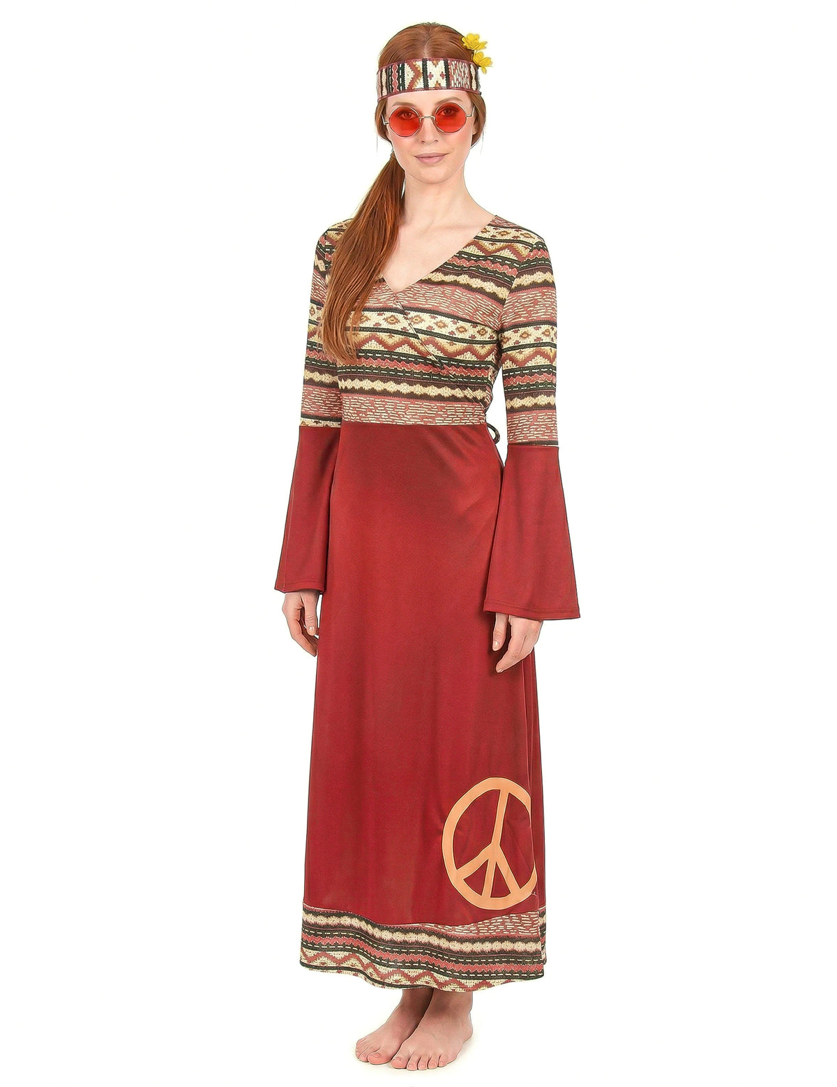Disfraz vestido hippie burdeos para mujer
