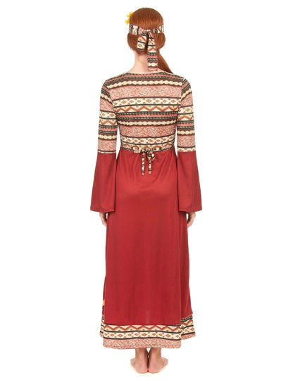 Disfraz vestido hippie burdeos para mujer