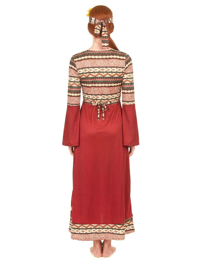Disfraz vestido hippie burdeos para mujer