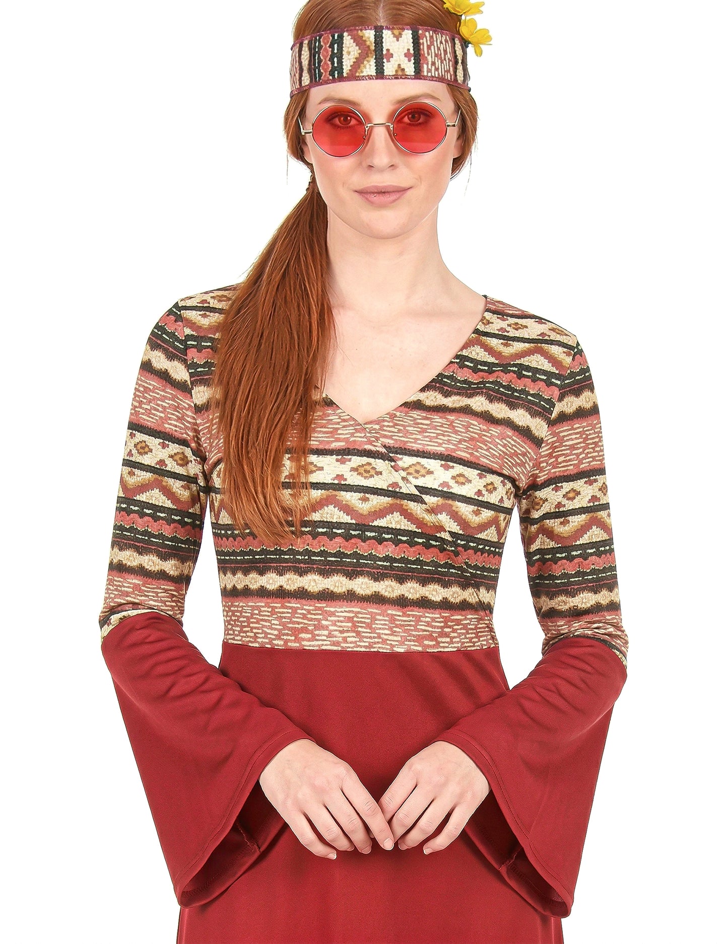 Disfraz vestido hippie burdeos para mujer