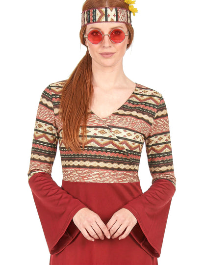 Disfraz vestido hippie burdeos para mujer