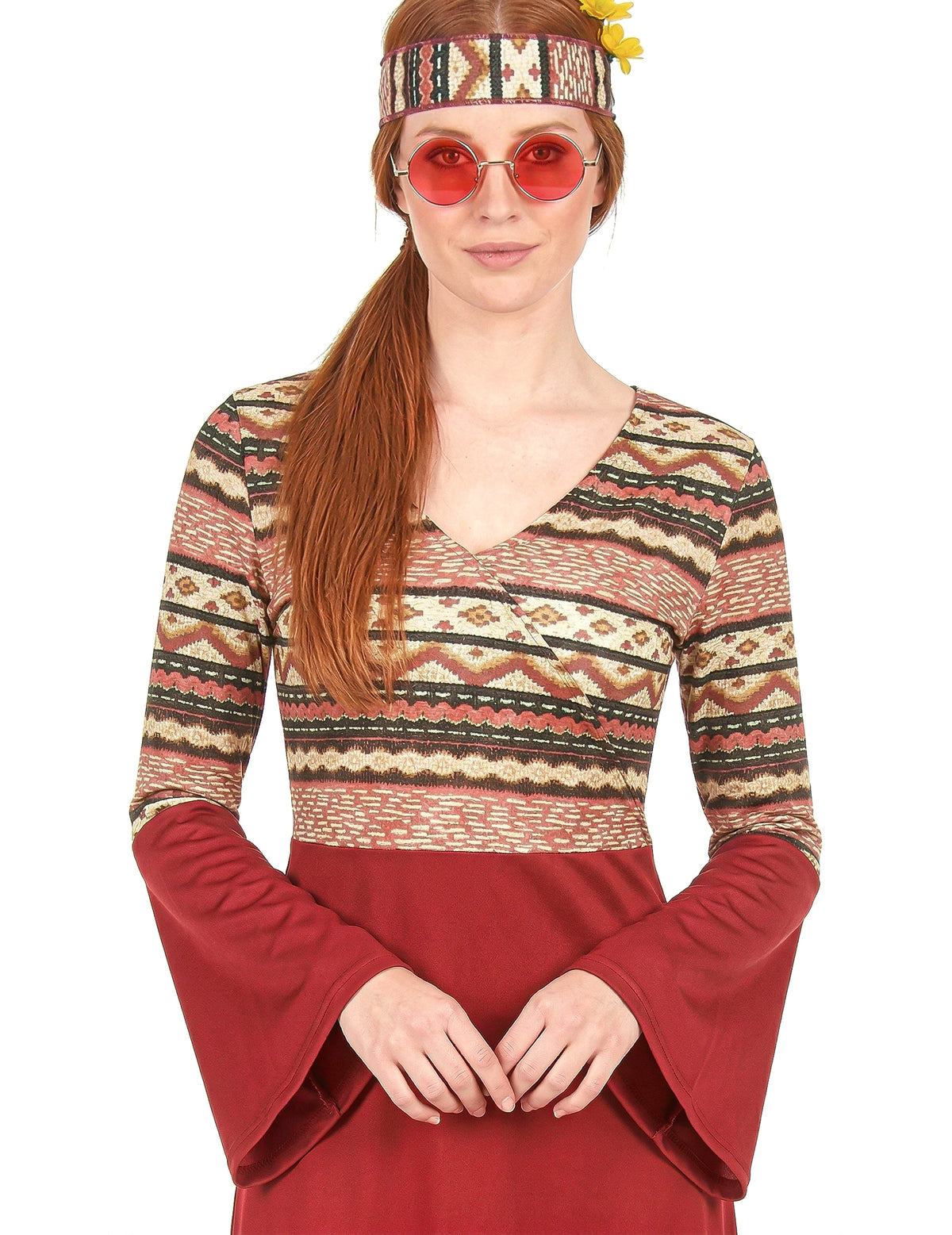 Disfraz vestido hippie burdeos para mujer