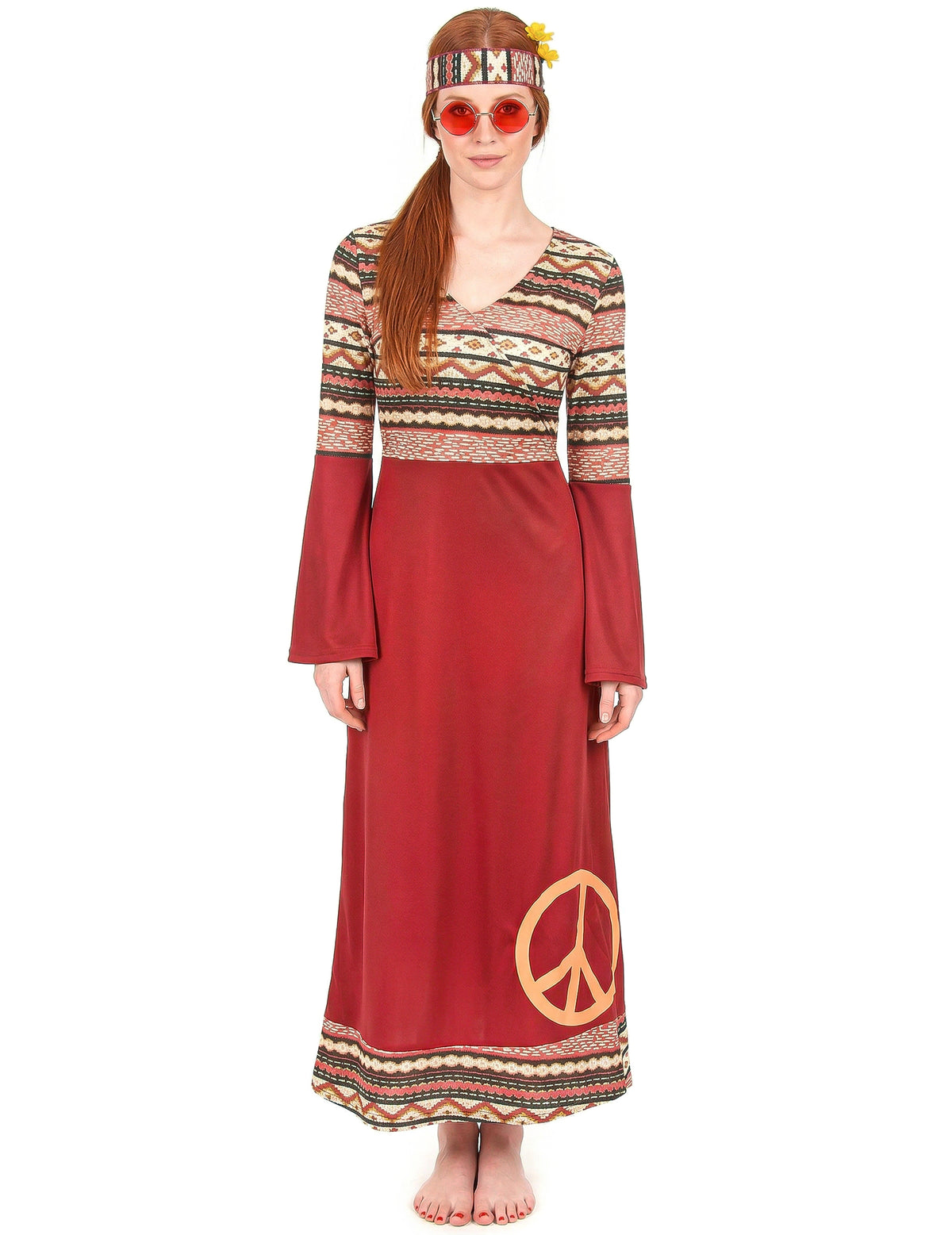 Disfraz vestido hippie burdeos para mujer