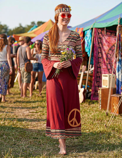 Disfraz vestido hippie burdeos para mujer