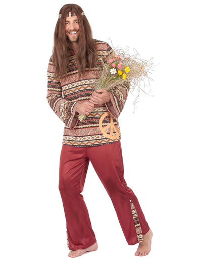 Disfraz hippie burdeos para hombre
