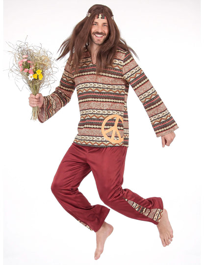 Disfraz hippie burdeos para hombre