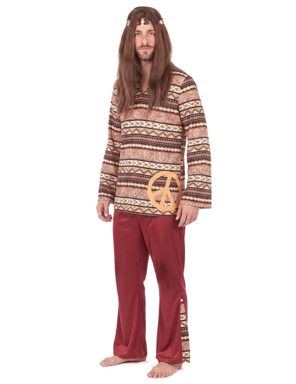 Disfraz hippie burdeos para hombre