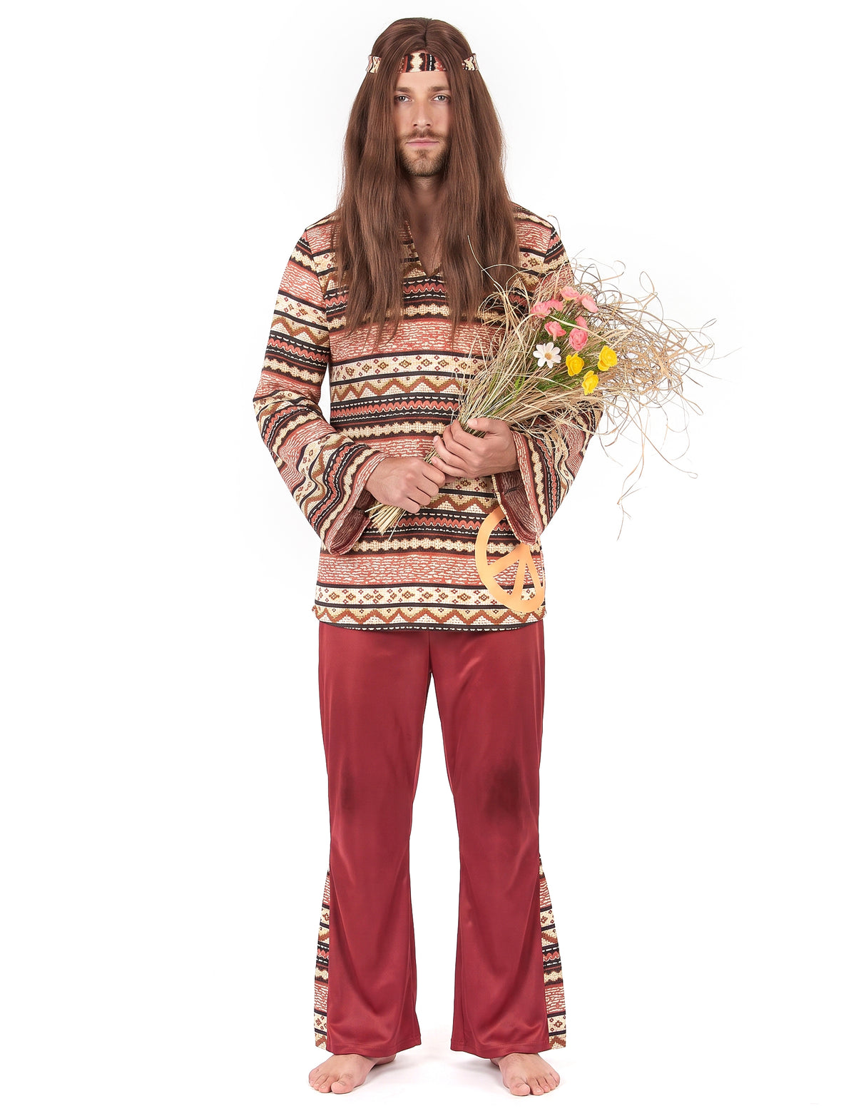 Disfraz hippie burdeos para hombre