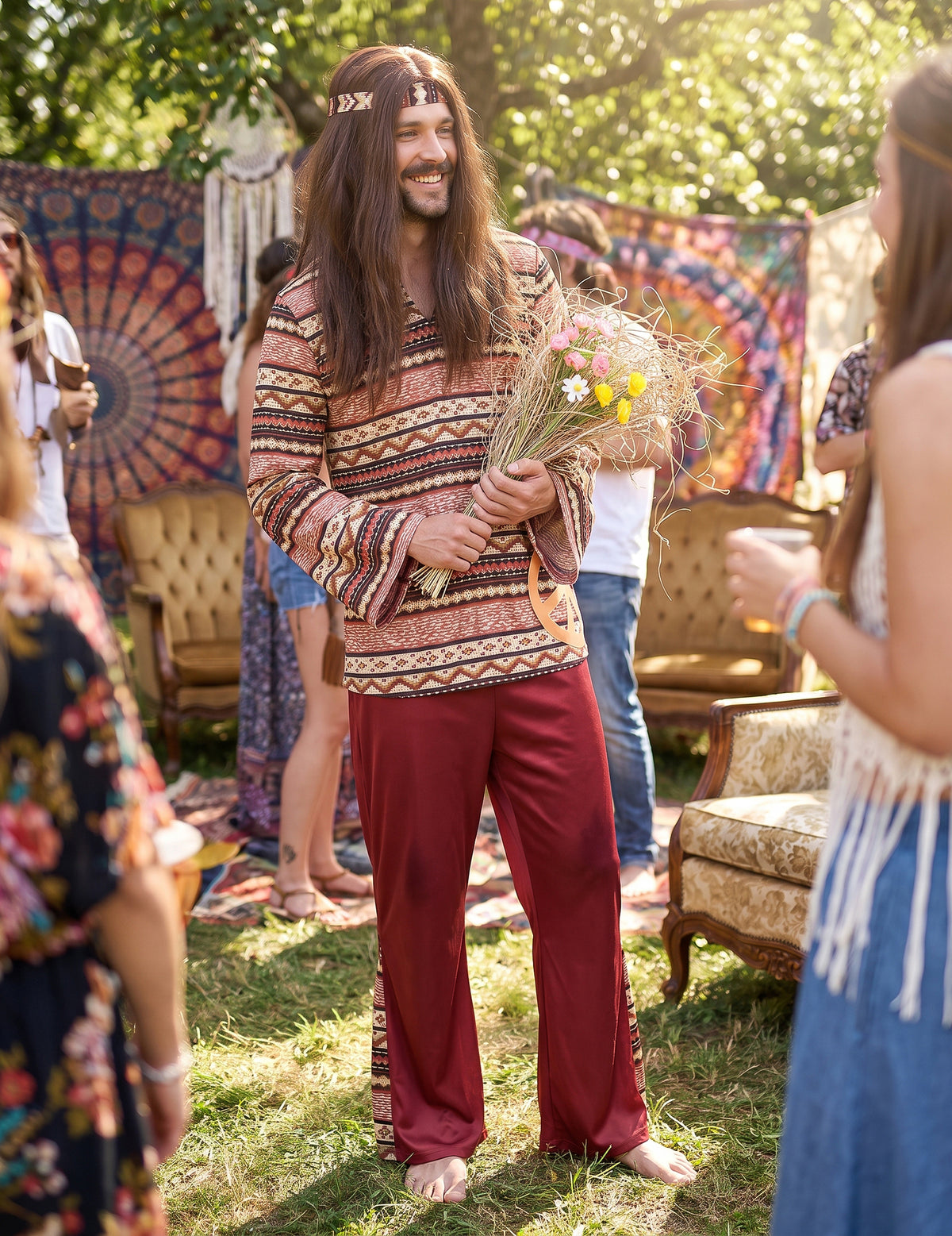 Disfraz hippie burdeos para hombre