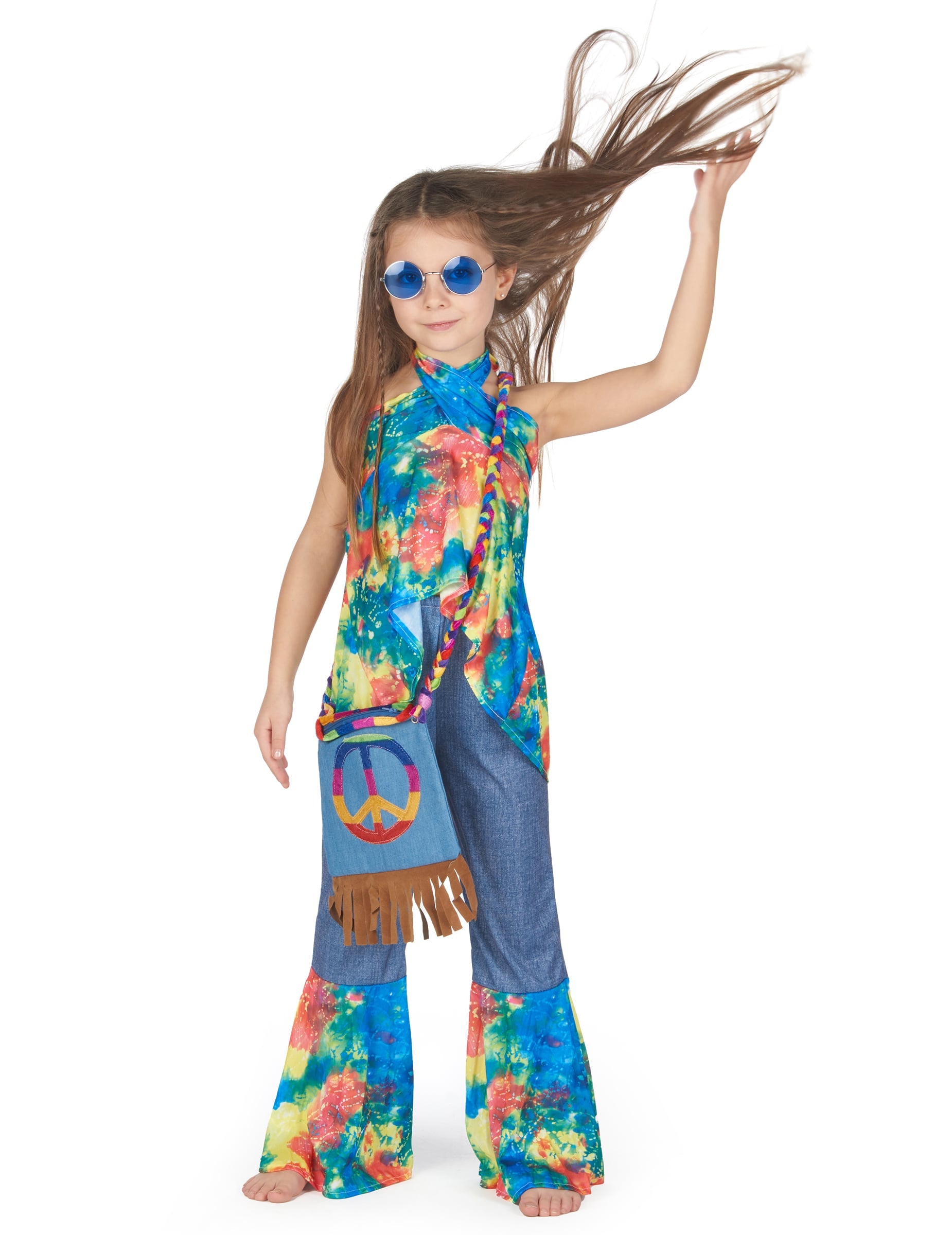 Sacoche à franges avec symbole peace and love du déguisement hippie pour fille
