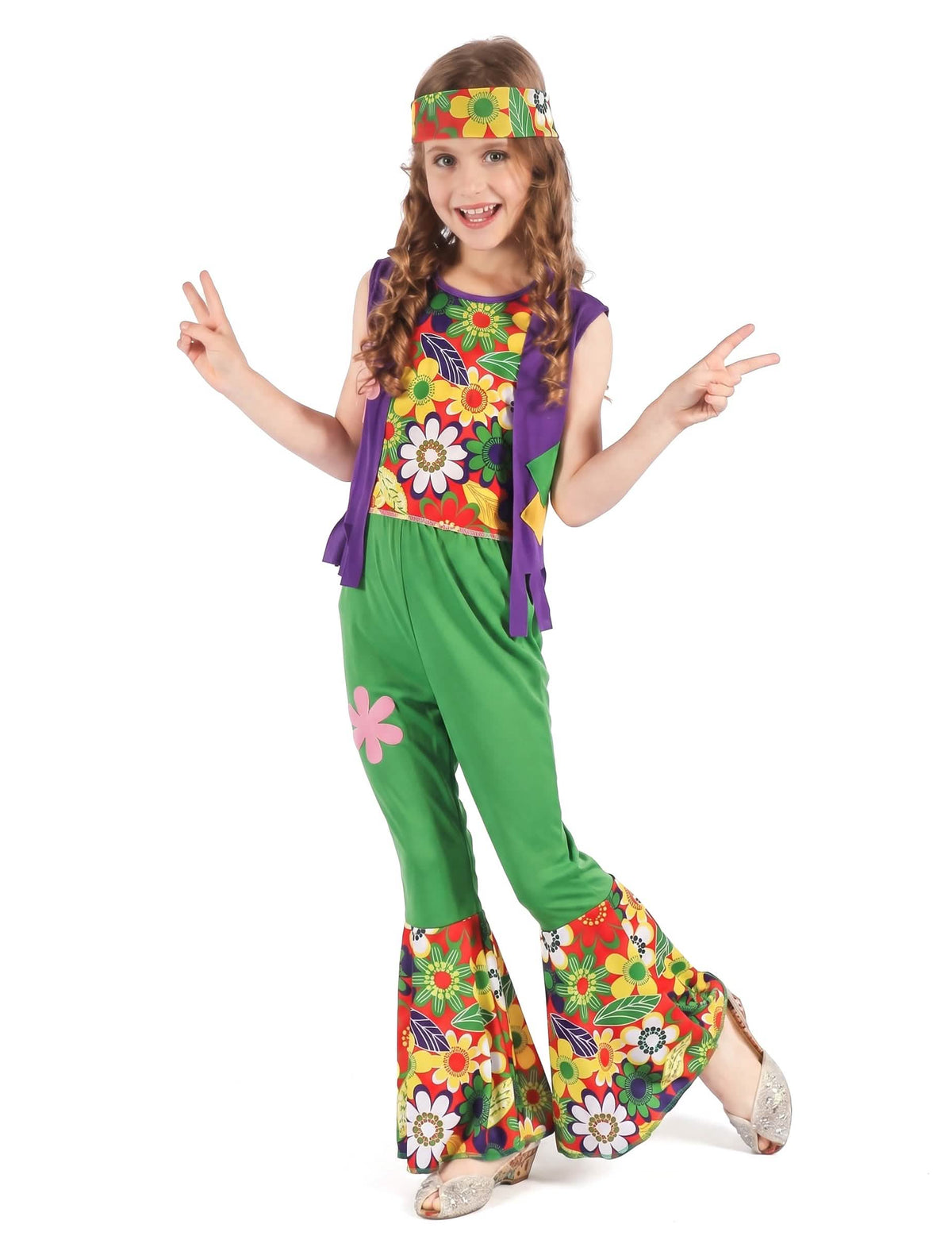 Disfraz de hippie flower power niña