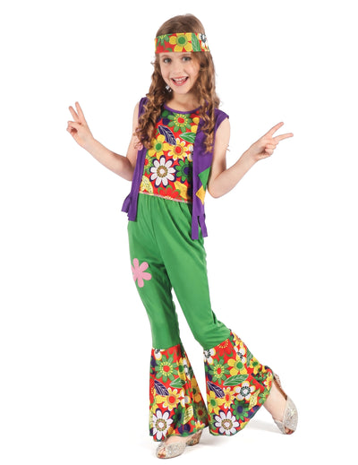 Disfraz de hippie flower power niña