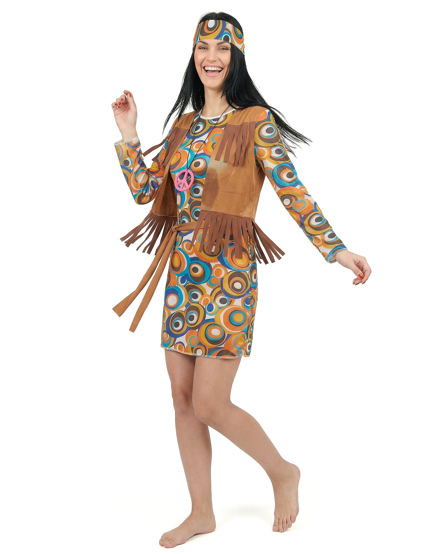 Disfraz hippie marrón para mujer