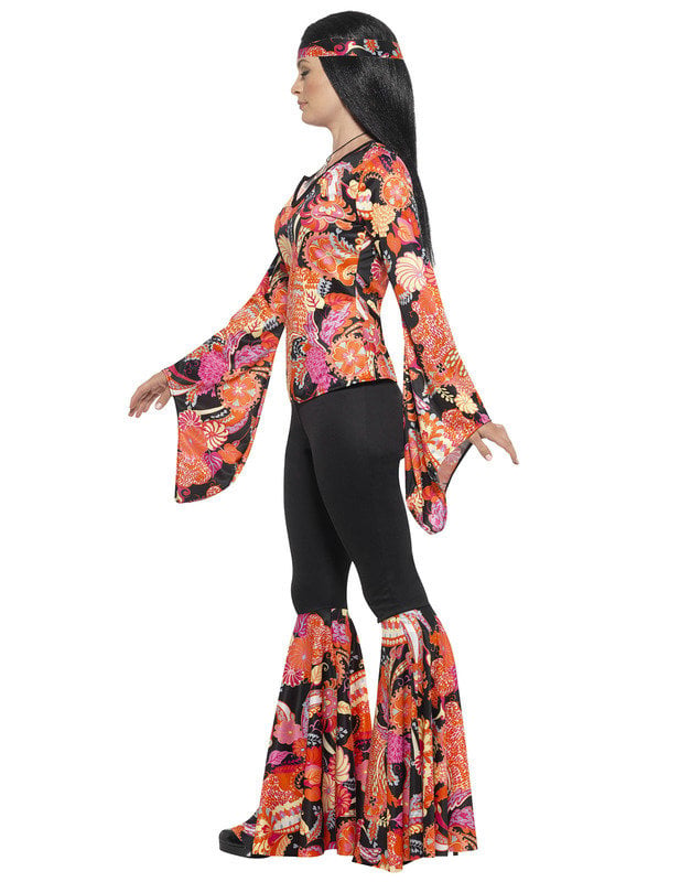 Disfraz hippie negro y multicolor mujer