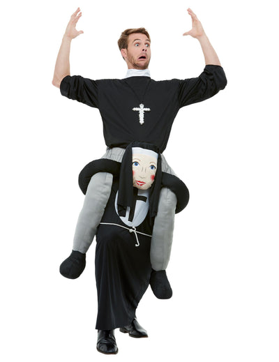 Déguisement à dos de religieuse pour adulte noir et gris avec croix