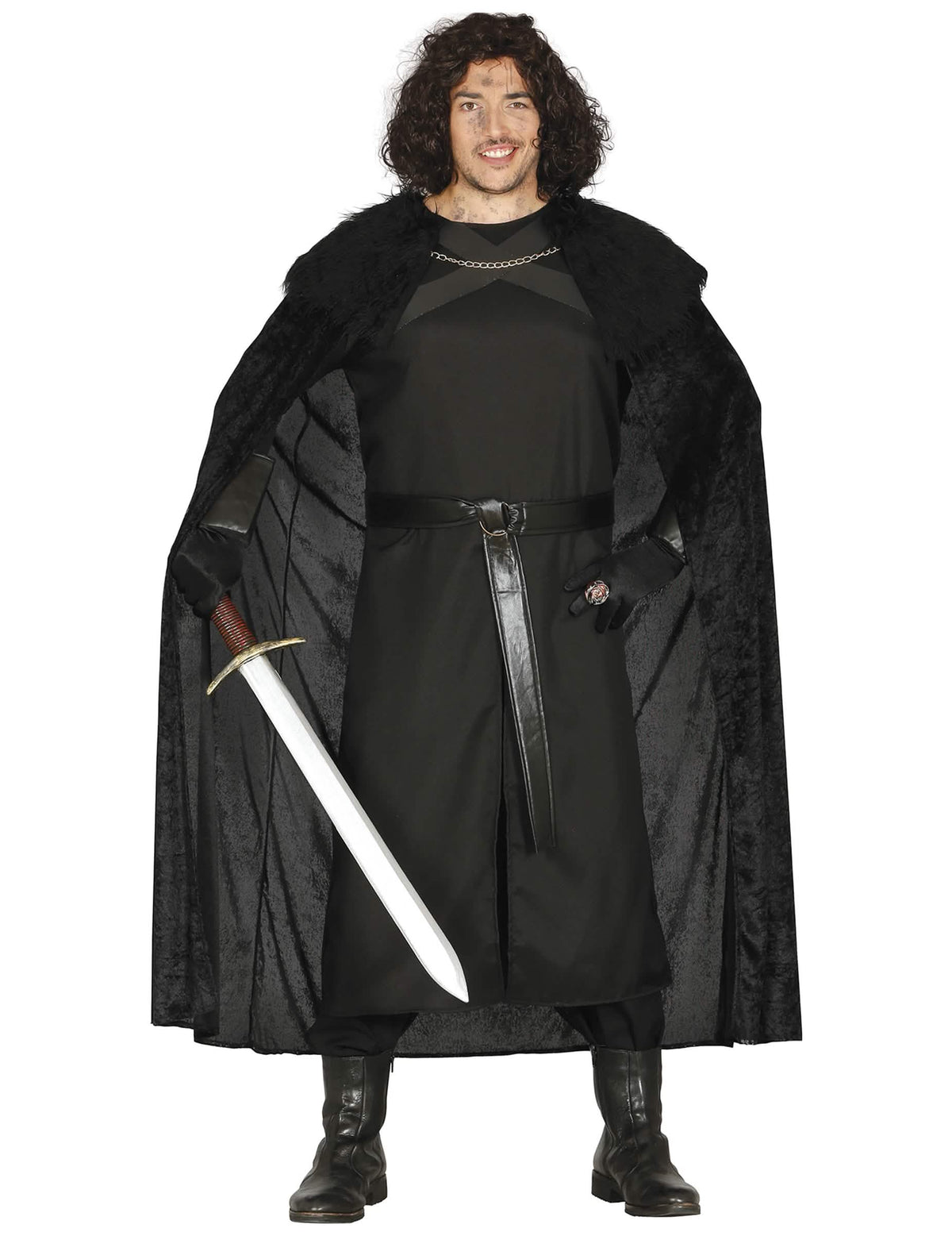 Déguisement homme de la nuit pour homme noir avec cape en fausse fourrure