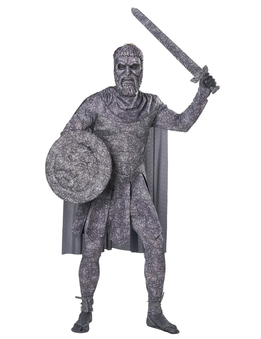 Déguisement homme pétrifié luxe pour adulte gris aspect pierre avec accessoires