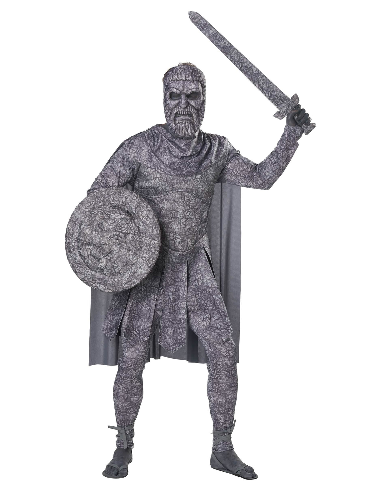 Déguisement homme pétrifié luxe pour adulte gris aspect pierre avec accessoires