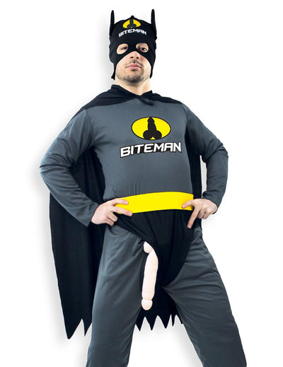 Déguisement humoristique Biteman pour homme gris et noir avec logo jaune