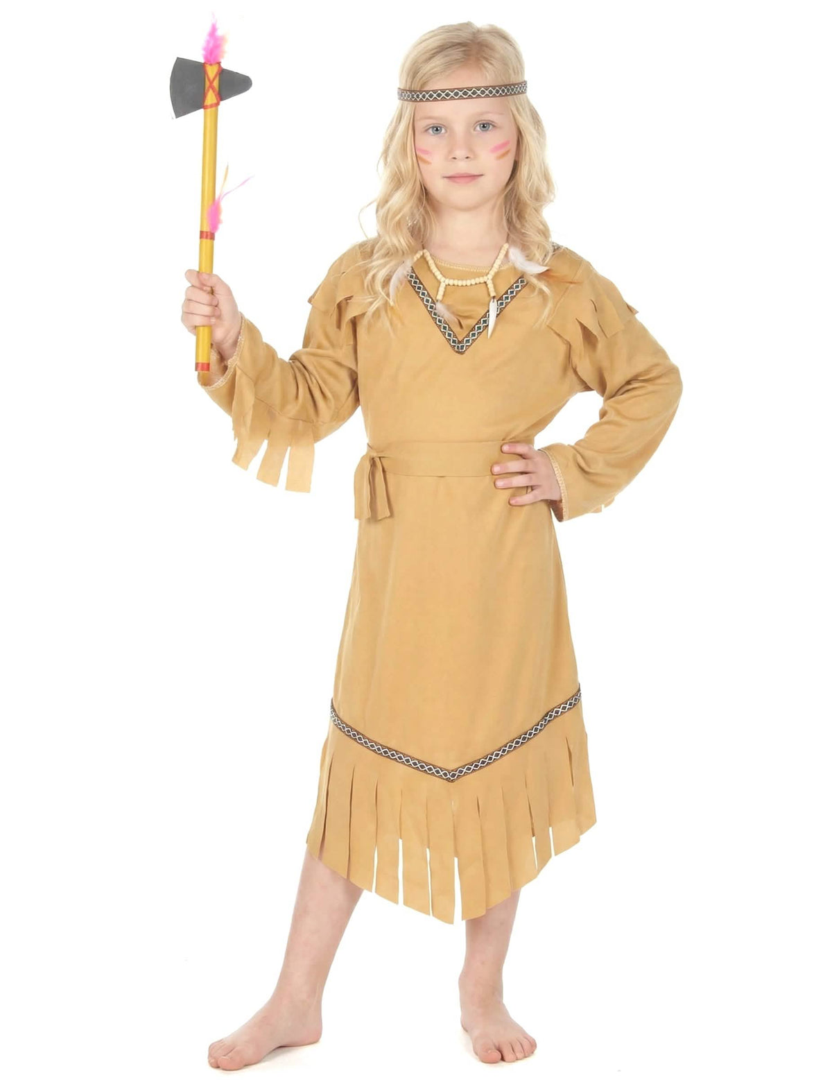 Déguisement d'indienne pour fille beige avec bandeau et franges