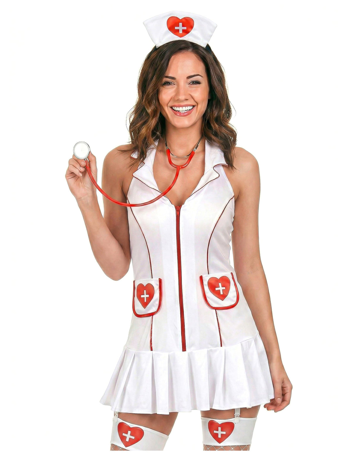 Disfraz de enfermera sexy vestido sin manga para mujer