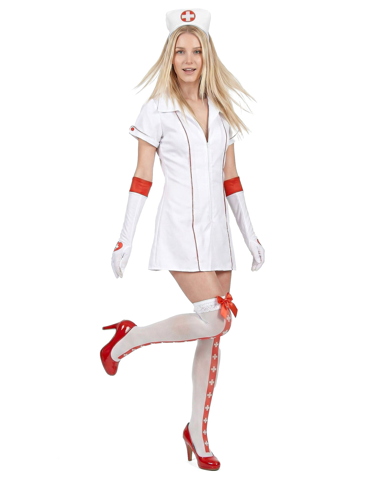Disfraz de enfermera sexy rojo y blanco para mujer
