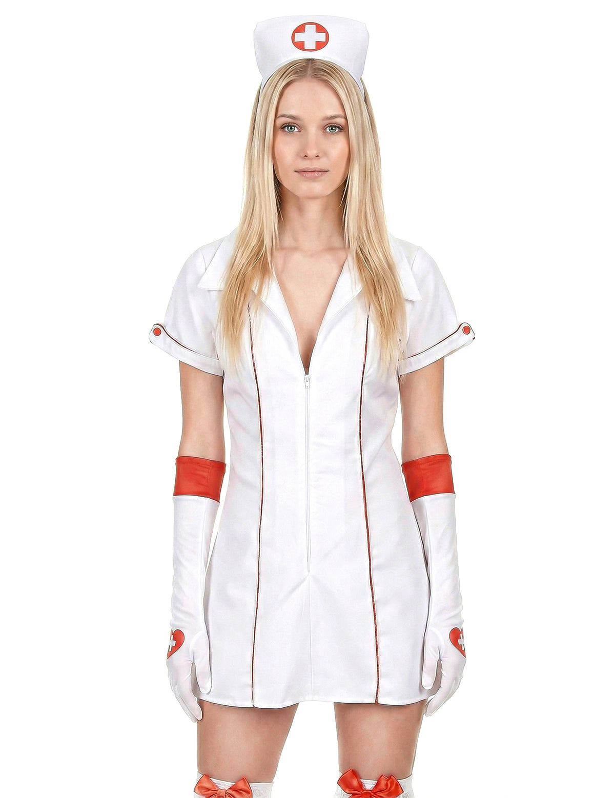 Disfraz de enfermera sexy rojo y blanco para mujer
