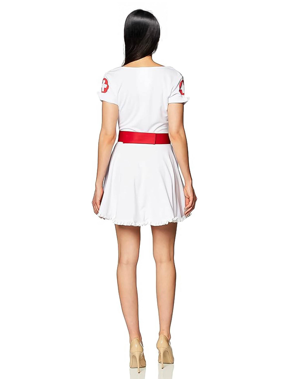 Vue de dos du déguisement infirmière zip corset sexy