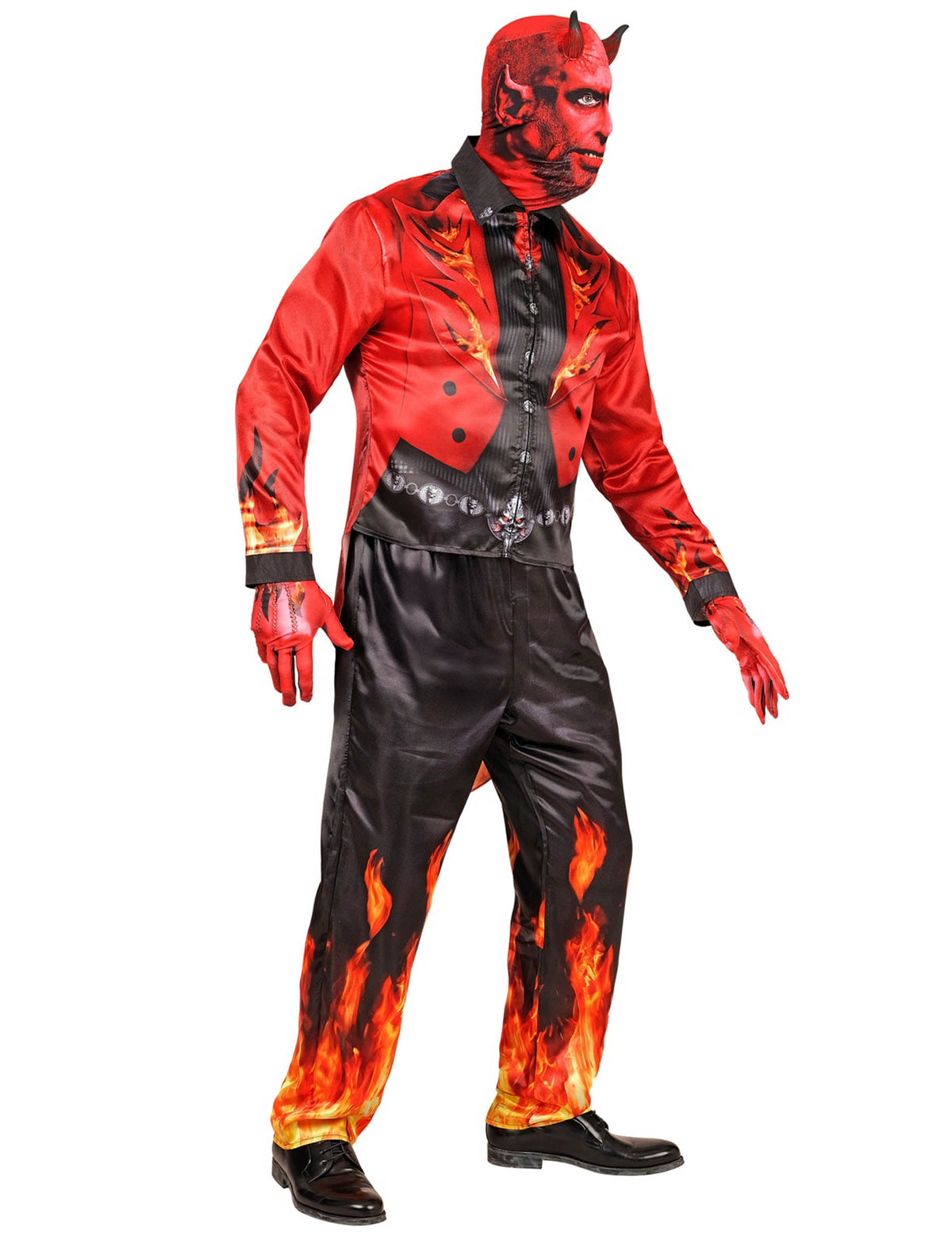 Disfraz de diablo de fuego de cuerpo entero para adulto