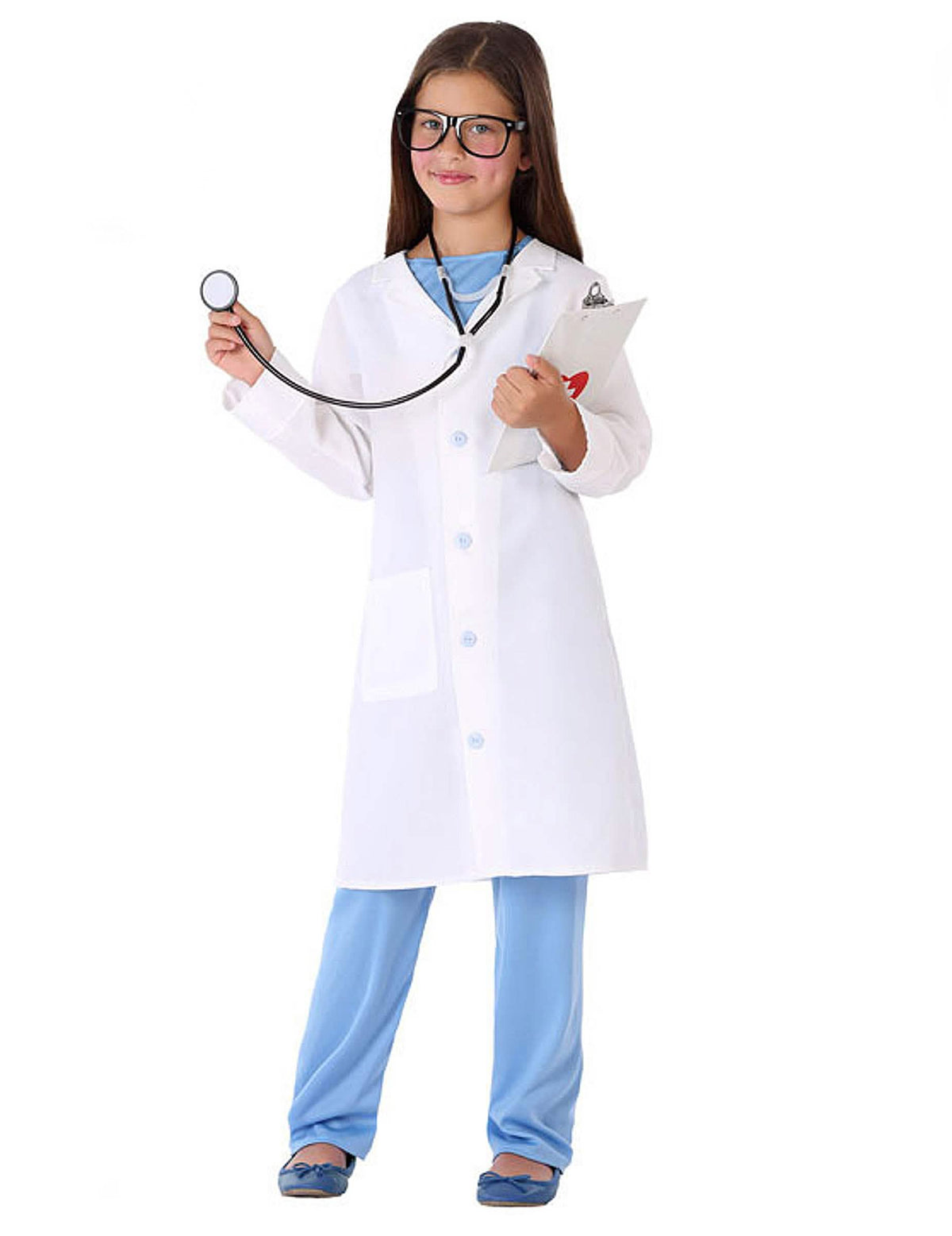 Disfraz de doctor para niño blanco y azul con estetoscopio