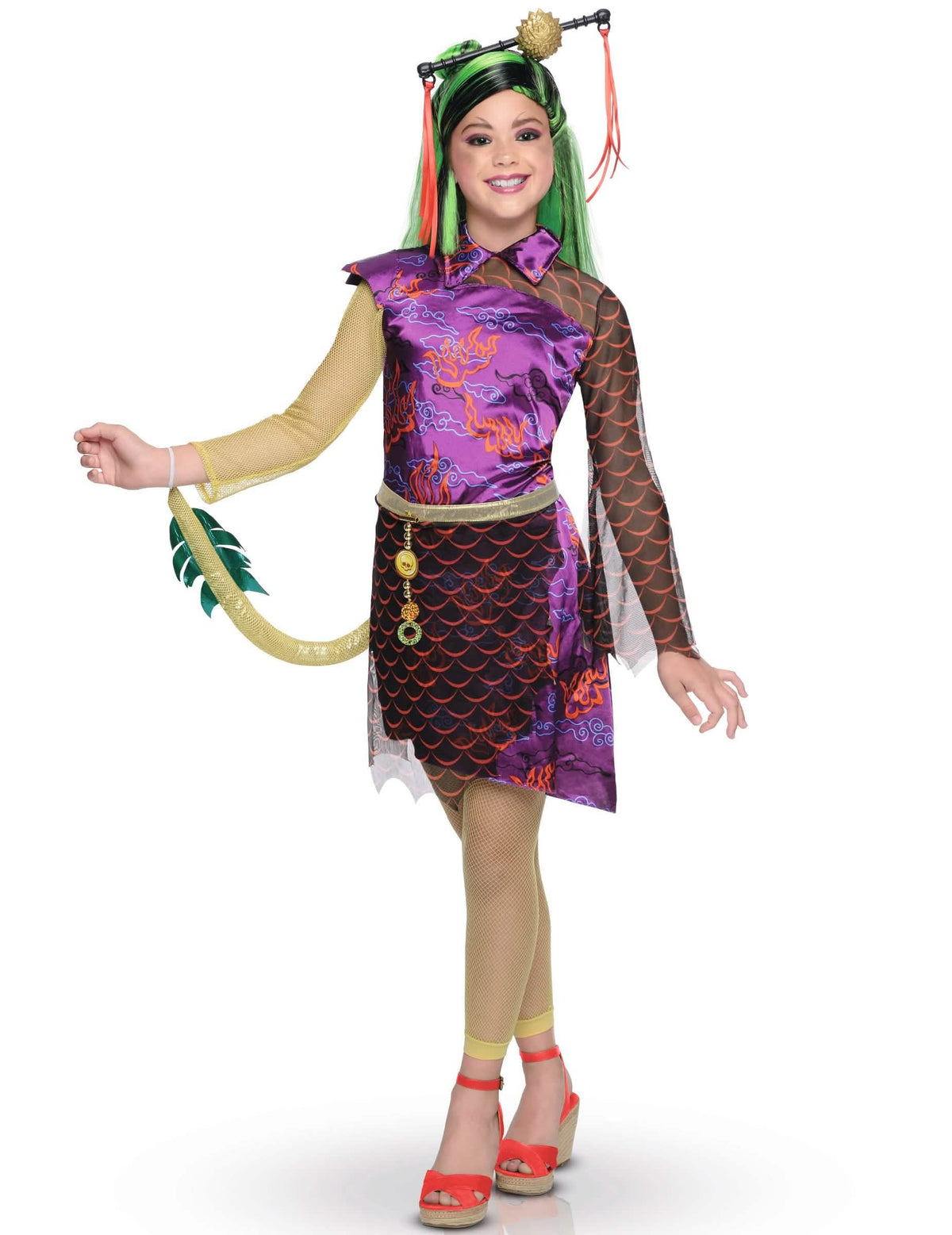 Disfraz de lujo Jinafire Monster High™ para niña violeta y verde con cola dorada