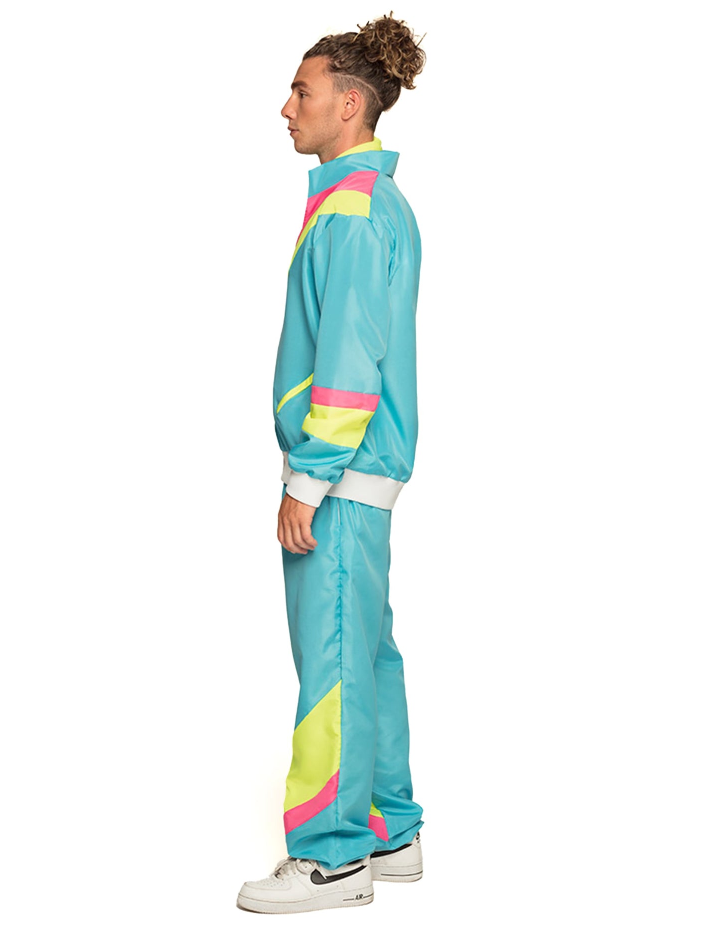 Disfraz retro de jogging azul neón para hombre