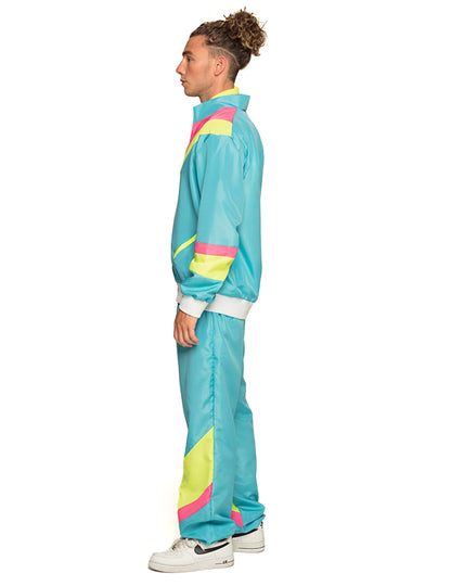 Disfraz retro de jogging azul neón para hombre