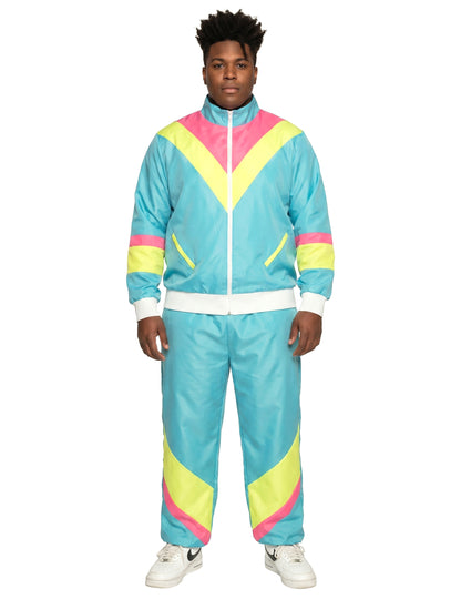 Disfraz retro de jogging azul neón para hombre