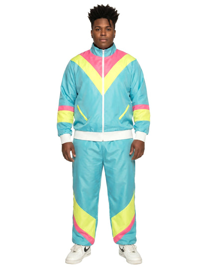 Disfraz retro de jogging azul neón para hombre