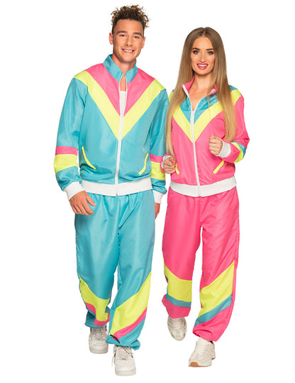Disfraz retro de jogging azul neón para hombre