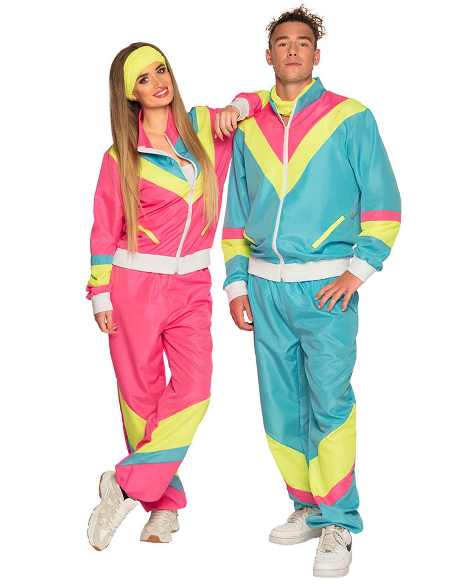 Disfraz retro de jogging azul neón para hombre