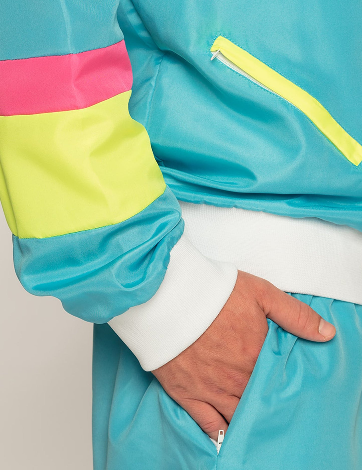 Disfraz retro de jogging azul neón para hombre