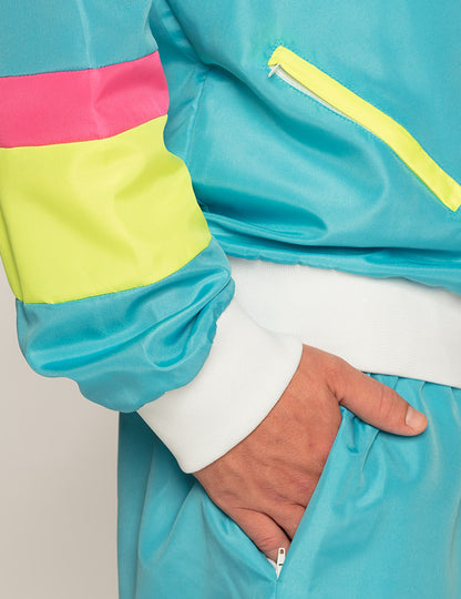 Disfraz retro de jogging azul neón para hombre