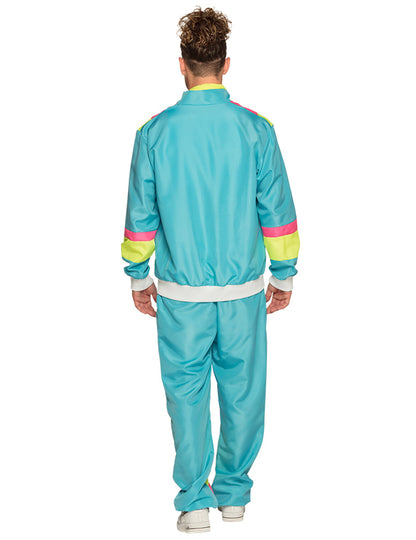Disfraz retro de jogging azul neón para hombre