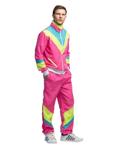 Disfraz de jogging retro rosa neón para hombre