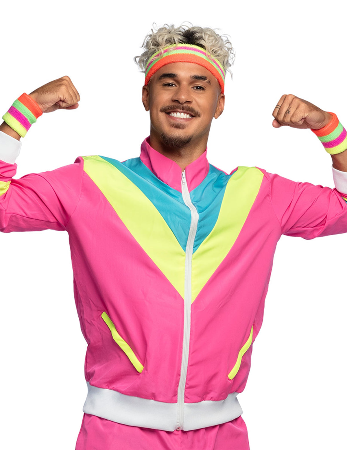 Disfraz de jogging retro rosa neón para hombre