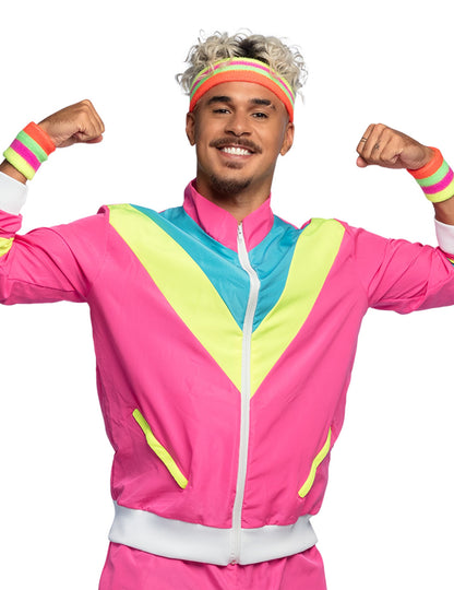 Disfraz de jogging retro rosa neón para hombre