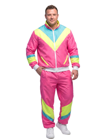 Disfraz de jogging retro rosa neón para hombre