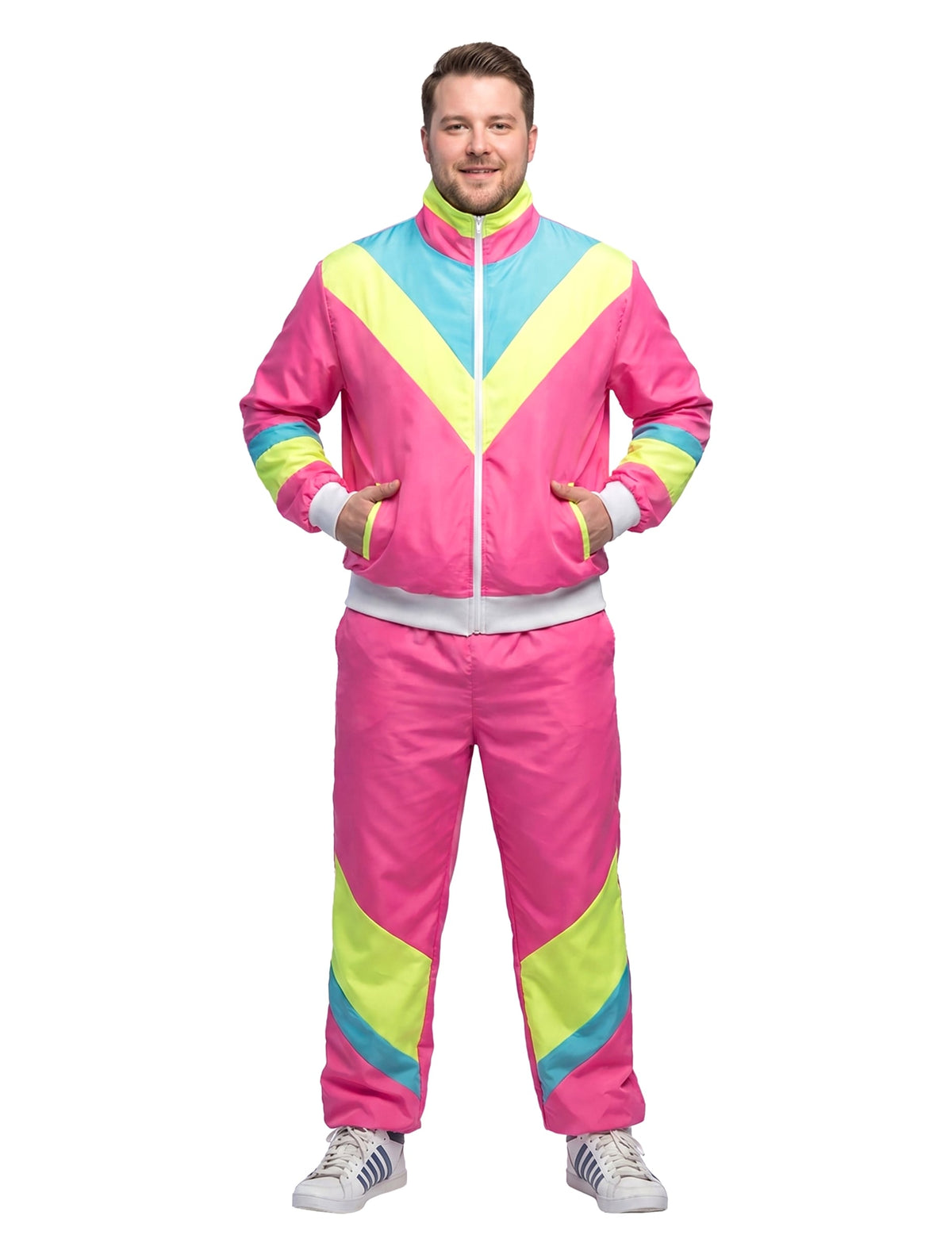 Disfraz de jogging retro rosa neón para hombre