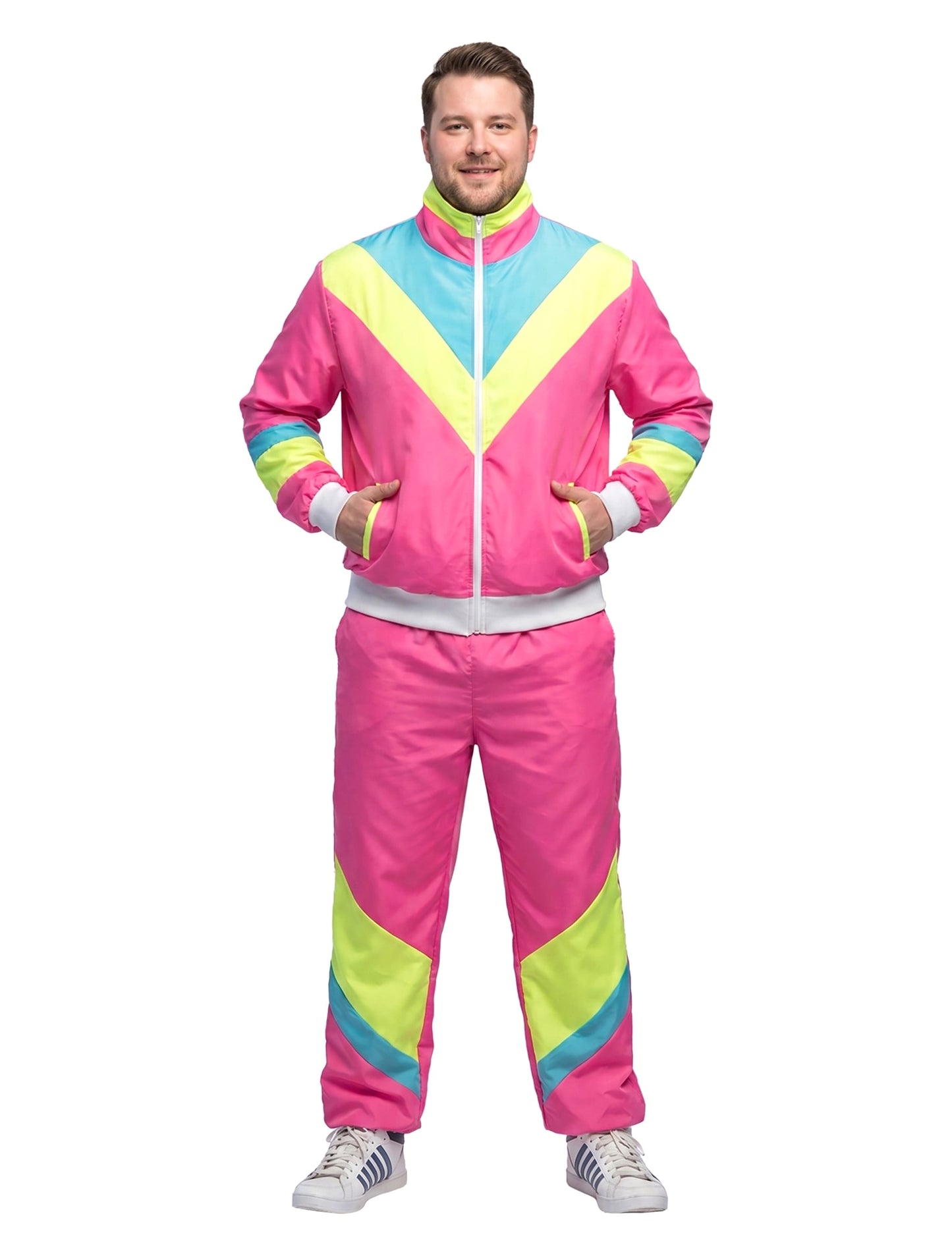 Disfraz de jogging retro rosa neón para hombre
