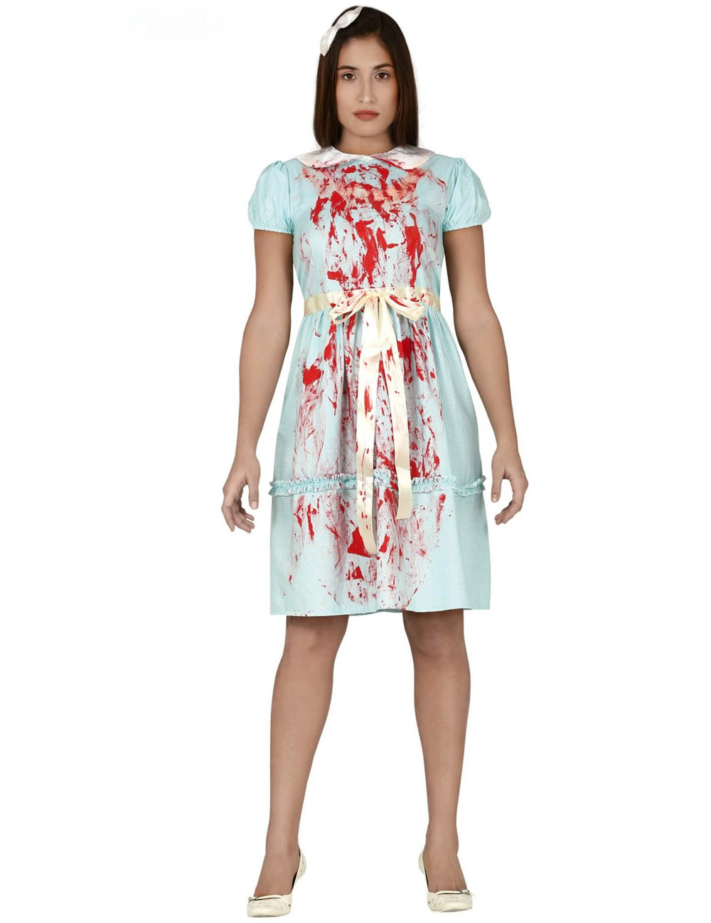 Disfraz de gemela fantasma para mujer azul claro ensangrentado