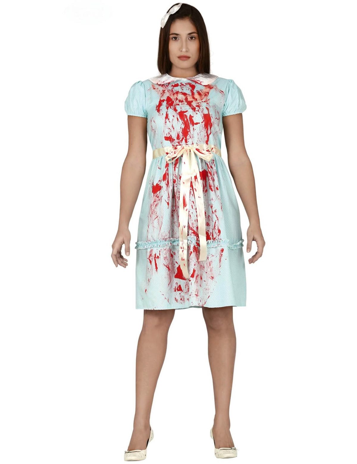 Disfraz de gemela fantasma para mujer azul claro ensangrentado