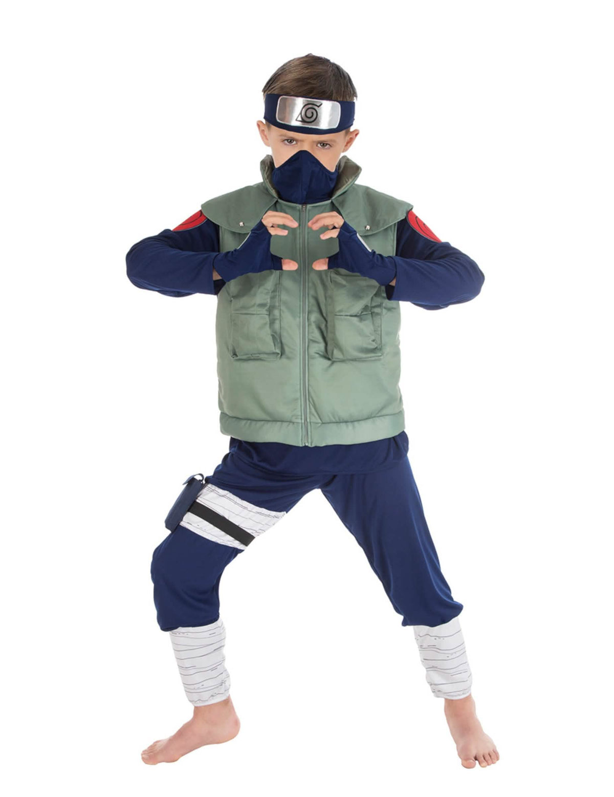 Vue de face de la tenue Kakashi du déguisement de couple Naruto™ et Kakashi™ pour enfants