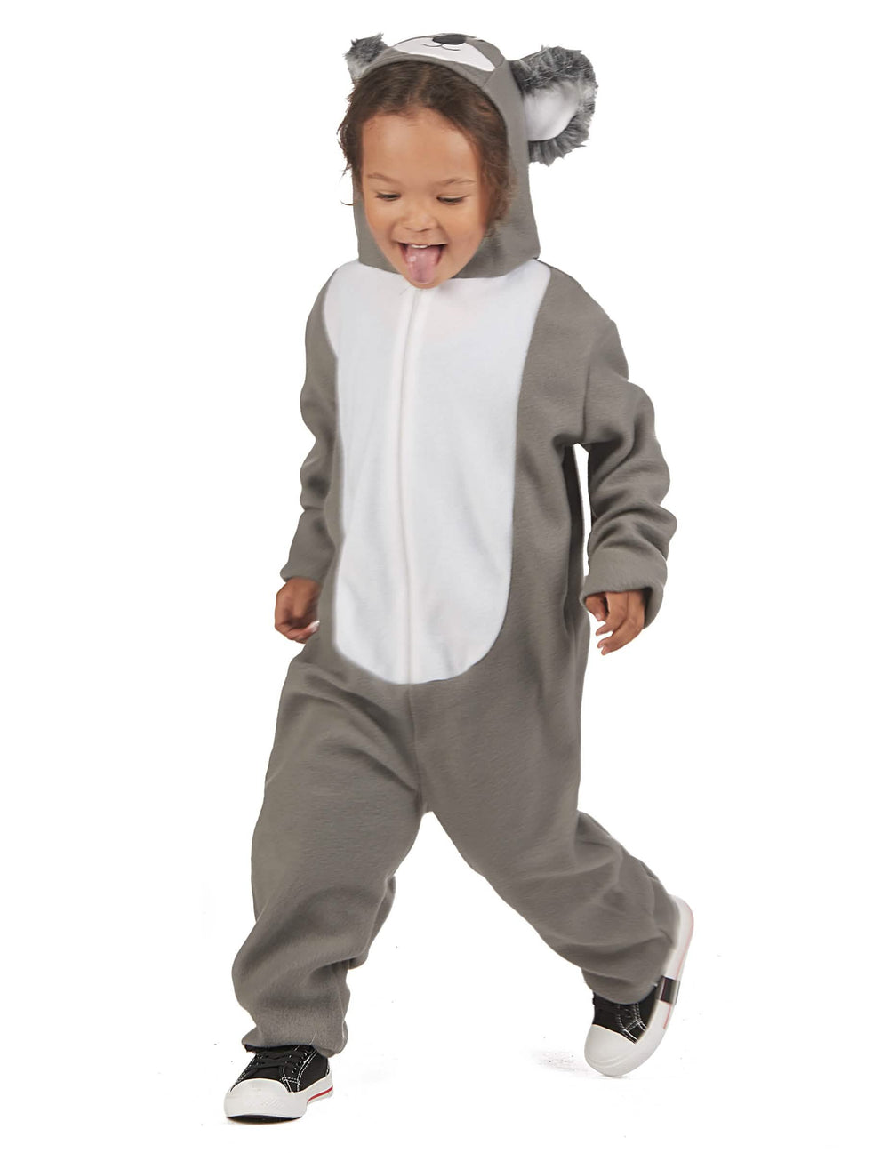 Déguisement koala pour enfant gris et blanc avec capuche à oreilles
